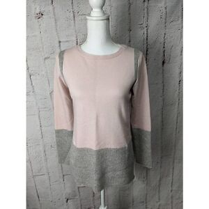 3very Cashmere Pink Gray Colorblock Boat Neck Sweater With Side Slits Women's si